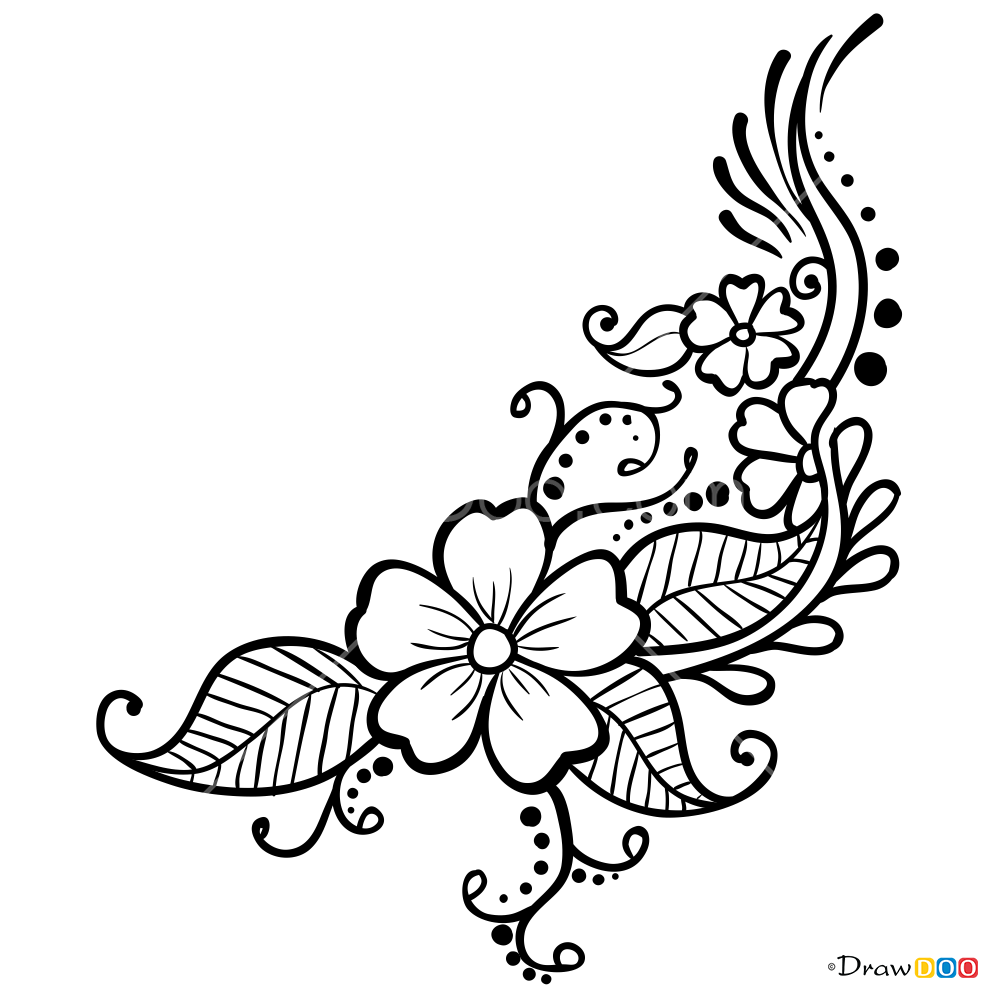 How to Draw Mehndi Flower 2, Tattoo Henna